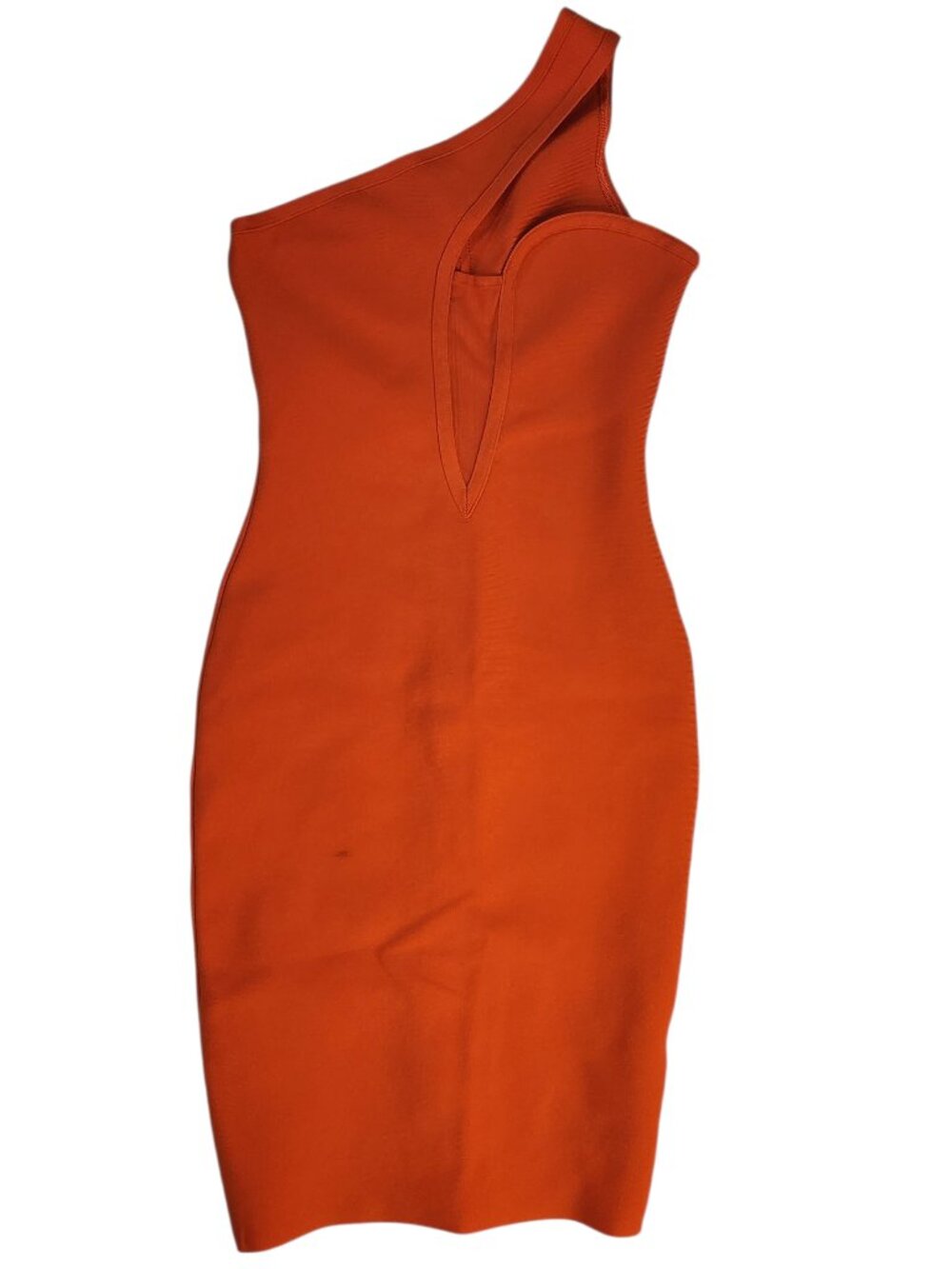 Bodycon Bandage Midi Dress Bright Orange Tangerine Size M One Shoulder Stretch